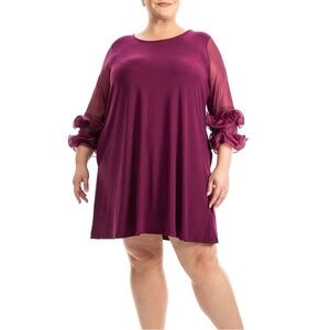 Nina Leonard Women’s Ruffle-Sleeve Dress 3X Maroon